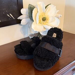 UGG Black Shearling Slide Sandals